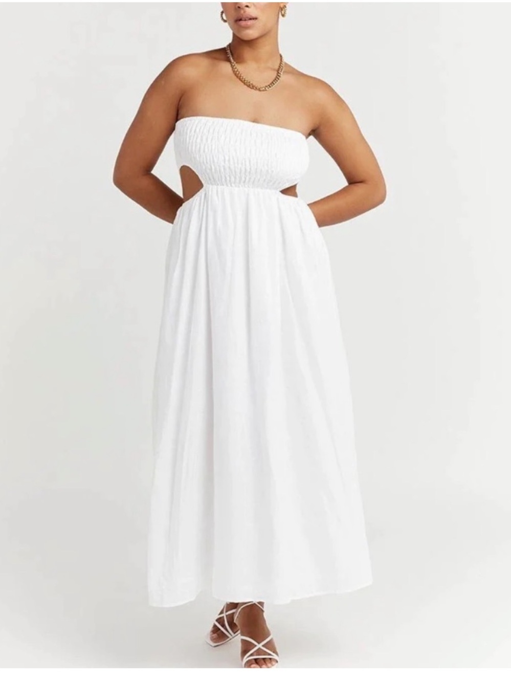 DISSH Nell White Strapless Linen Long Midi Dress Size AU 10 US 6